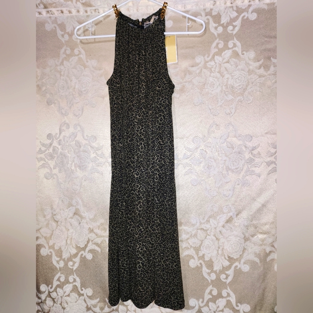 Michael Kors leopard print gold chain strapped dress